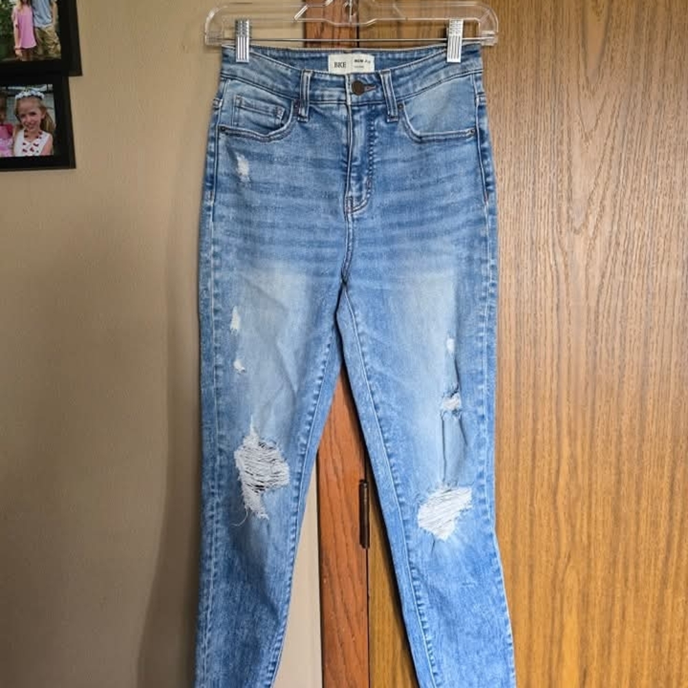 Women's Blue Distressed Mom Jeans BKE